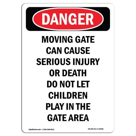 SIGNMISSION OSHA Danger Sign, Moving Gate Can Cause Serious, 18in X 12in Rigid Plastic, 12" W, 18" L, Portrait OS-DS-P-1218-V-2508